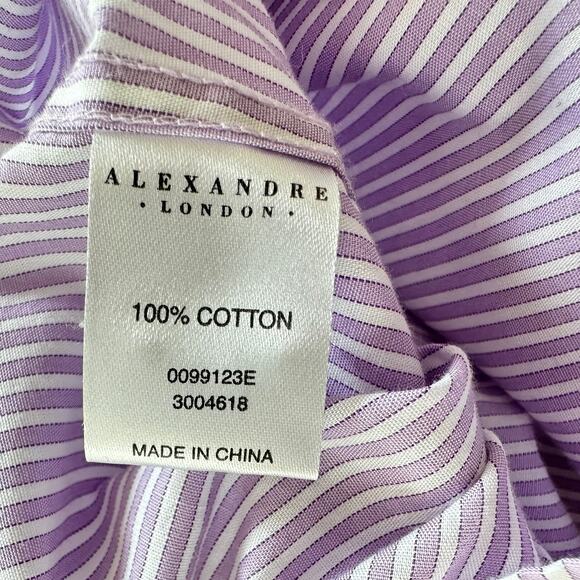 Alexandre of London Mens Size 15 Lilac Striped Long Sleeve Button Up Shirt - Picture 7 of 10